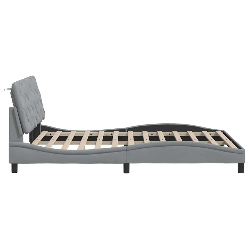 Cadre de lit avec LED sans matelas gris clair 140x190 cm tissu - XIOS