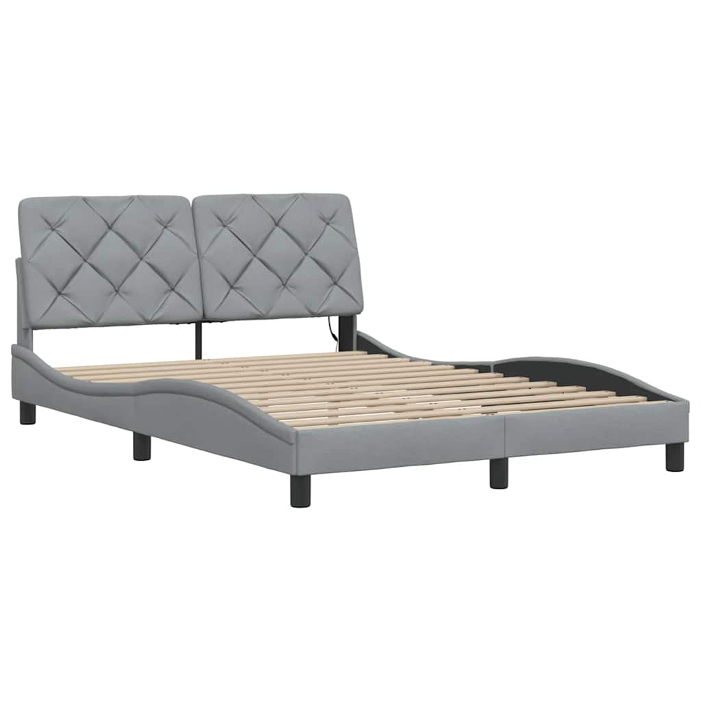 Cadre de lit avec LED sans matelas gris clair 140x190 cm tissu - XIOS