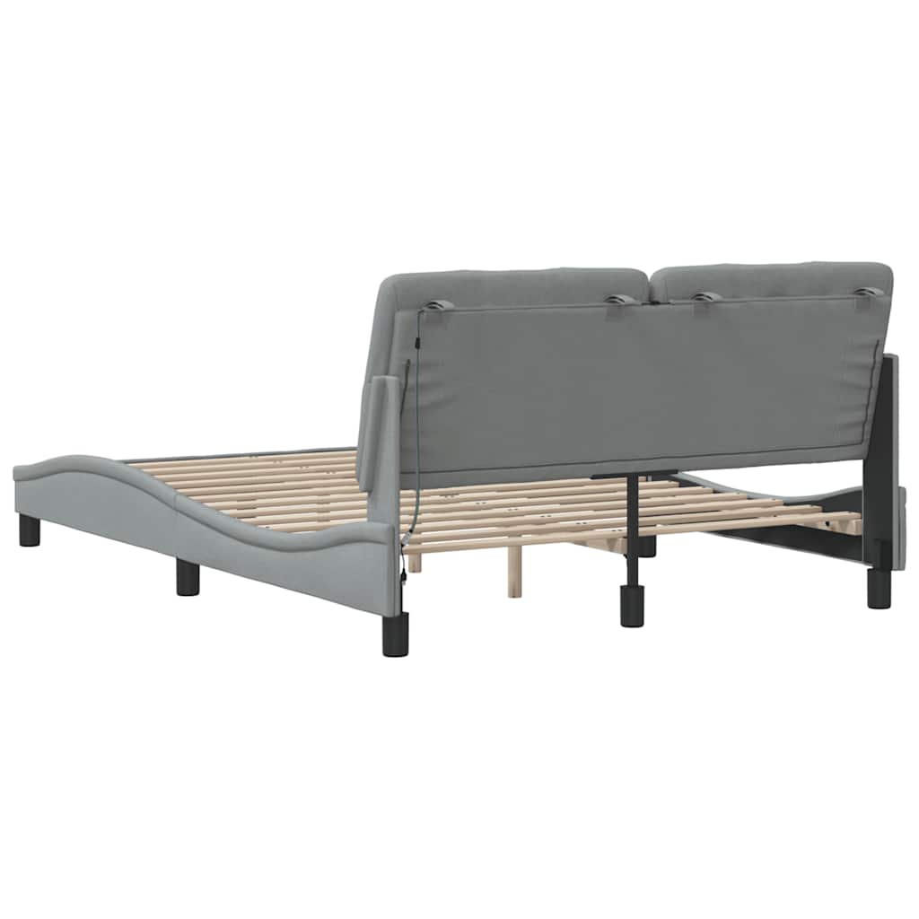 Cadre de lit avec LED sans matelas gris clair 140x190 cm tissu - XIOS