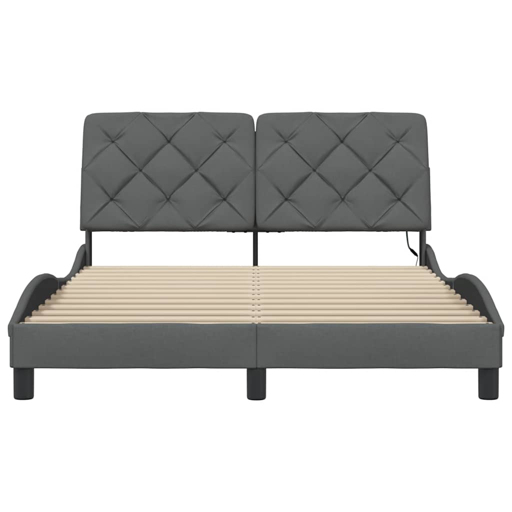 Cadre de lit avec LED sans matelas gris foncé 140x190 cm tissu - XIOS