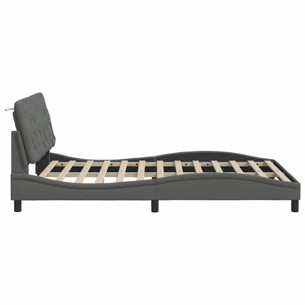 Cadre de lit avec LED sans matelas gris foncé 140x190 cm tissu - XIOS