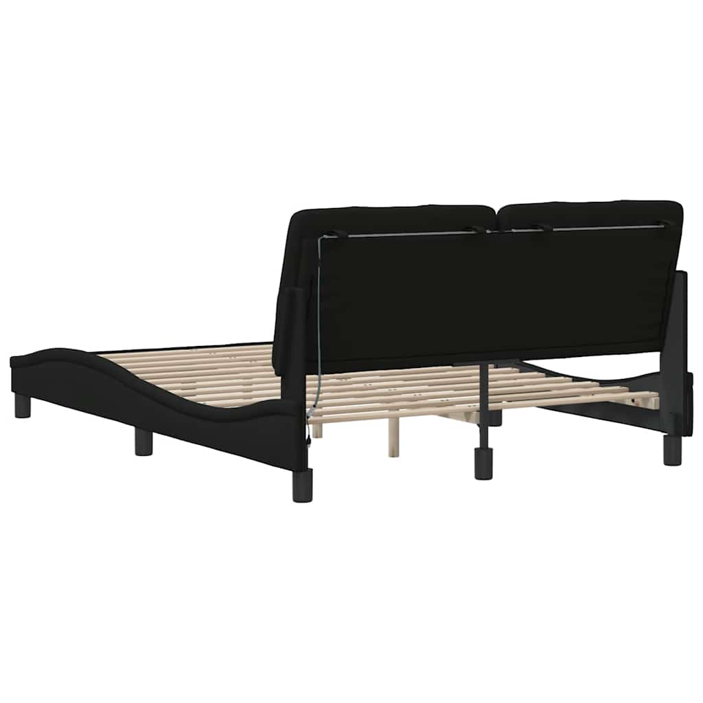 Cadre de lit avec LED sans matelas noir 140x190 cm tissu - XIOS
