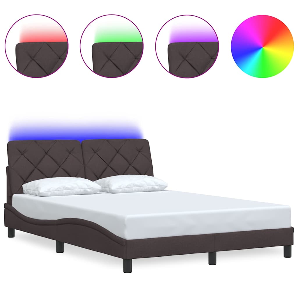 Cadre de lit avec LED sans matelas marron foncé 140x190cm tissu - XIOS
