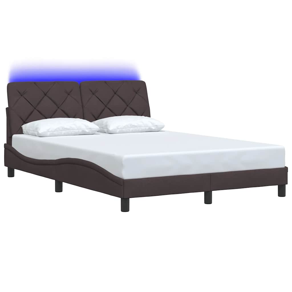 Cadre de lit avec LED sans matelas marron foncé 140x190cm tissu - XIOS