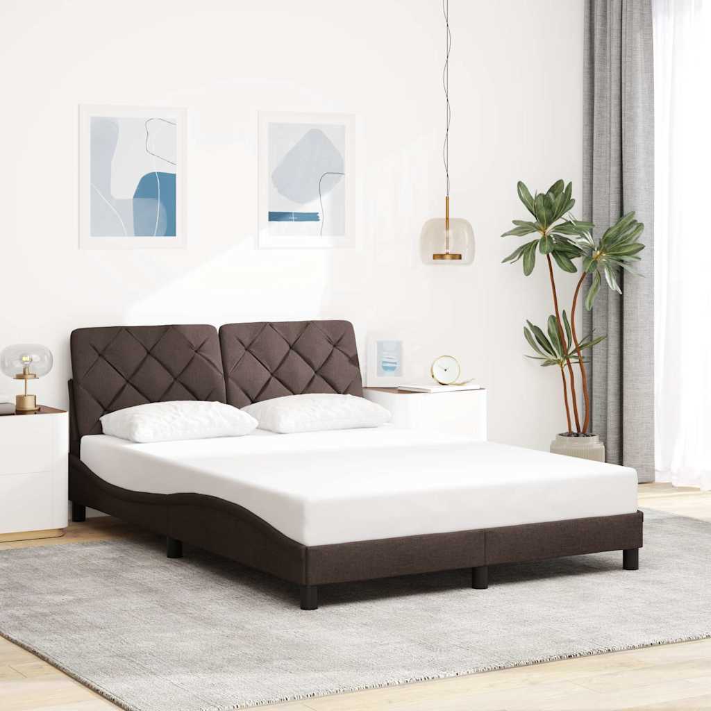 Cadre de lit avec LED sans matelas marron foncé 140x190cm tissu - XIOS