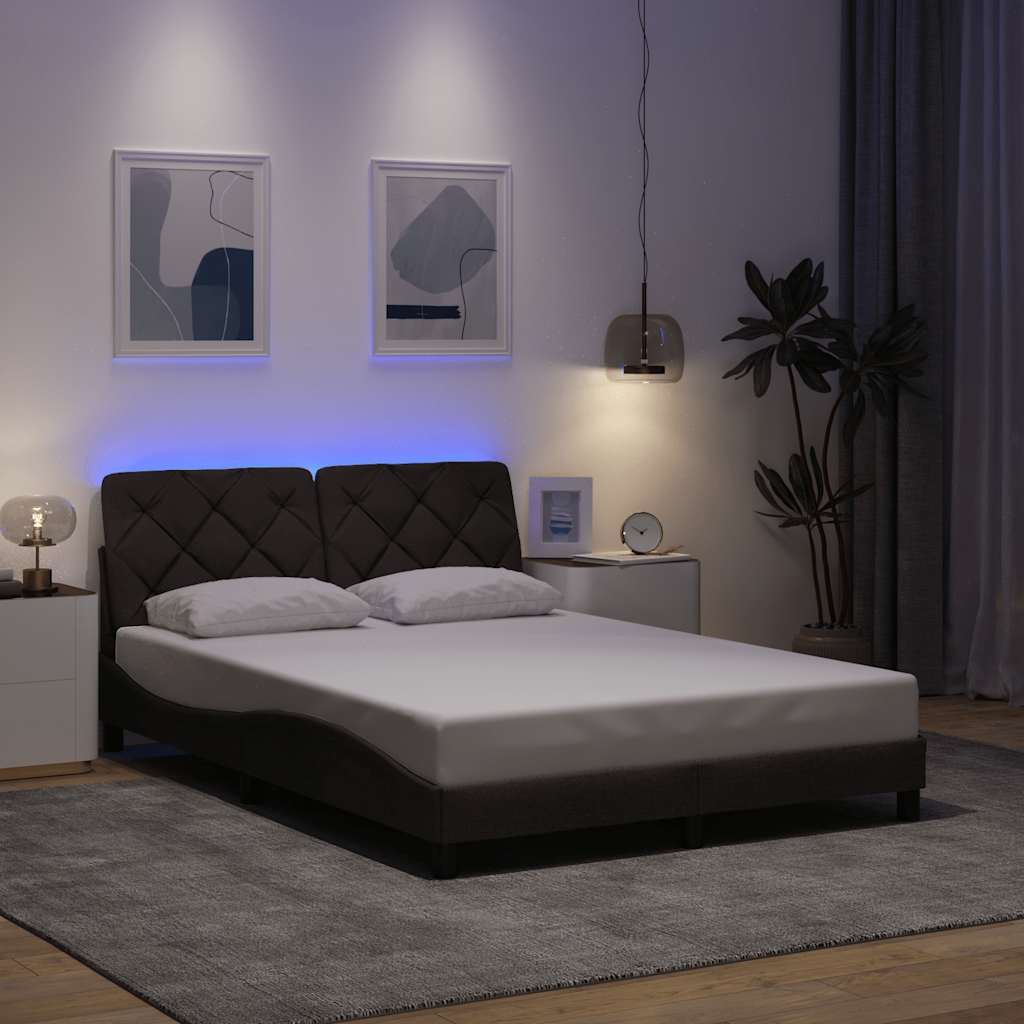 Cadre de lit avec LED sans matelas marron foncé 140x190cm tissu - XIOS