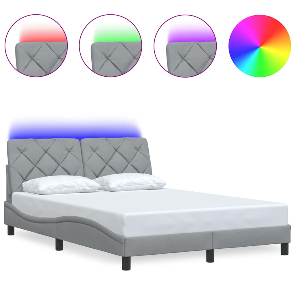 Cadre de lit avec LED sans matelas gris clair 140x200 cm tissu - XIOS
