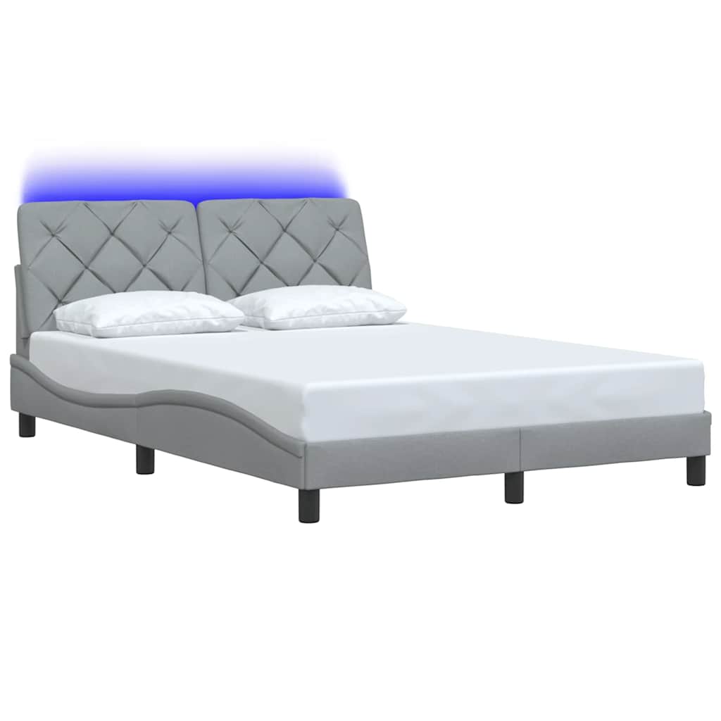 Cadre de lit avec LED sans matelas gris clair 140x200 cm tissu - XIOS
