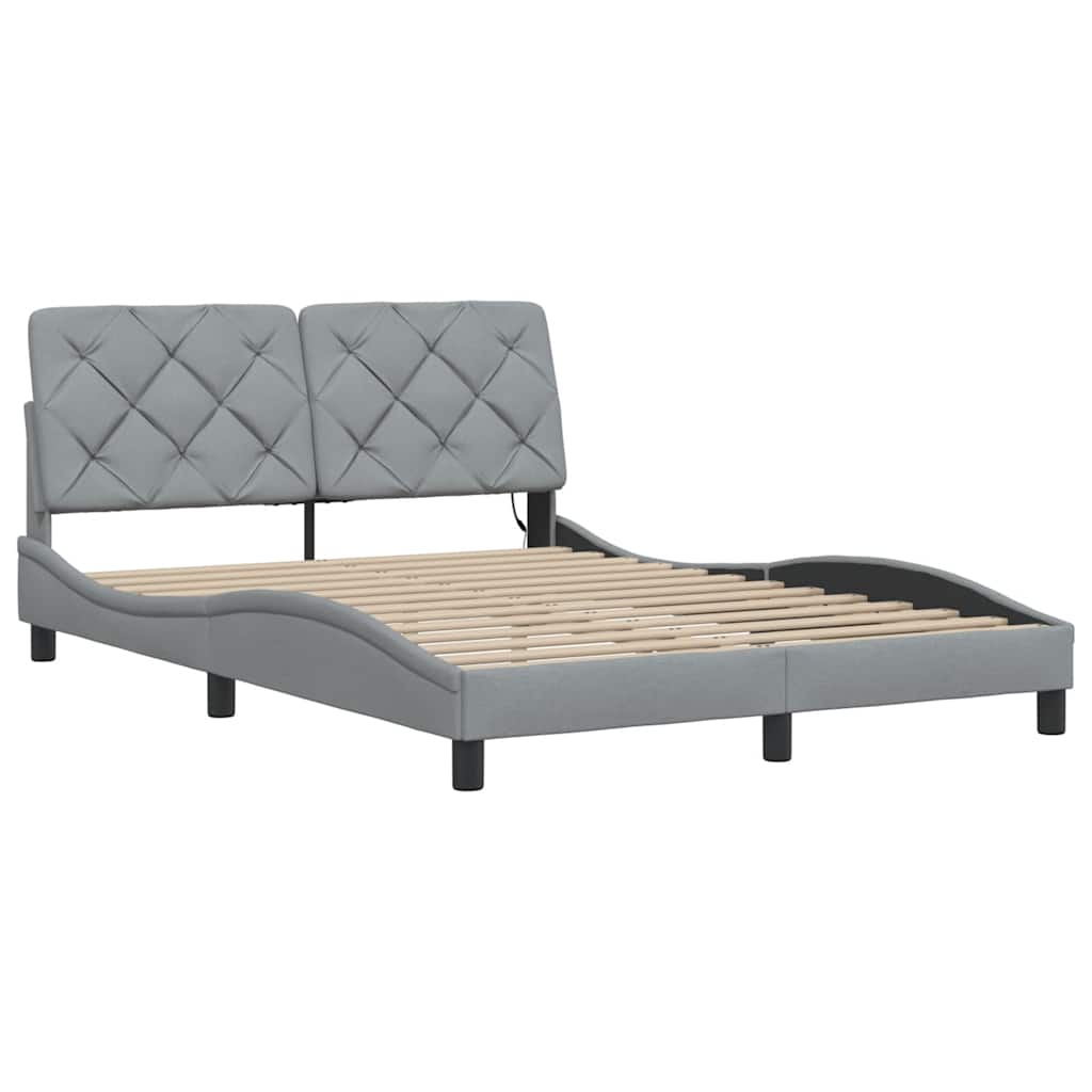 Cadre de lit avec LED sans matelas gris clair 140x200 cm tissu - XIOS