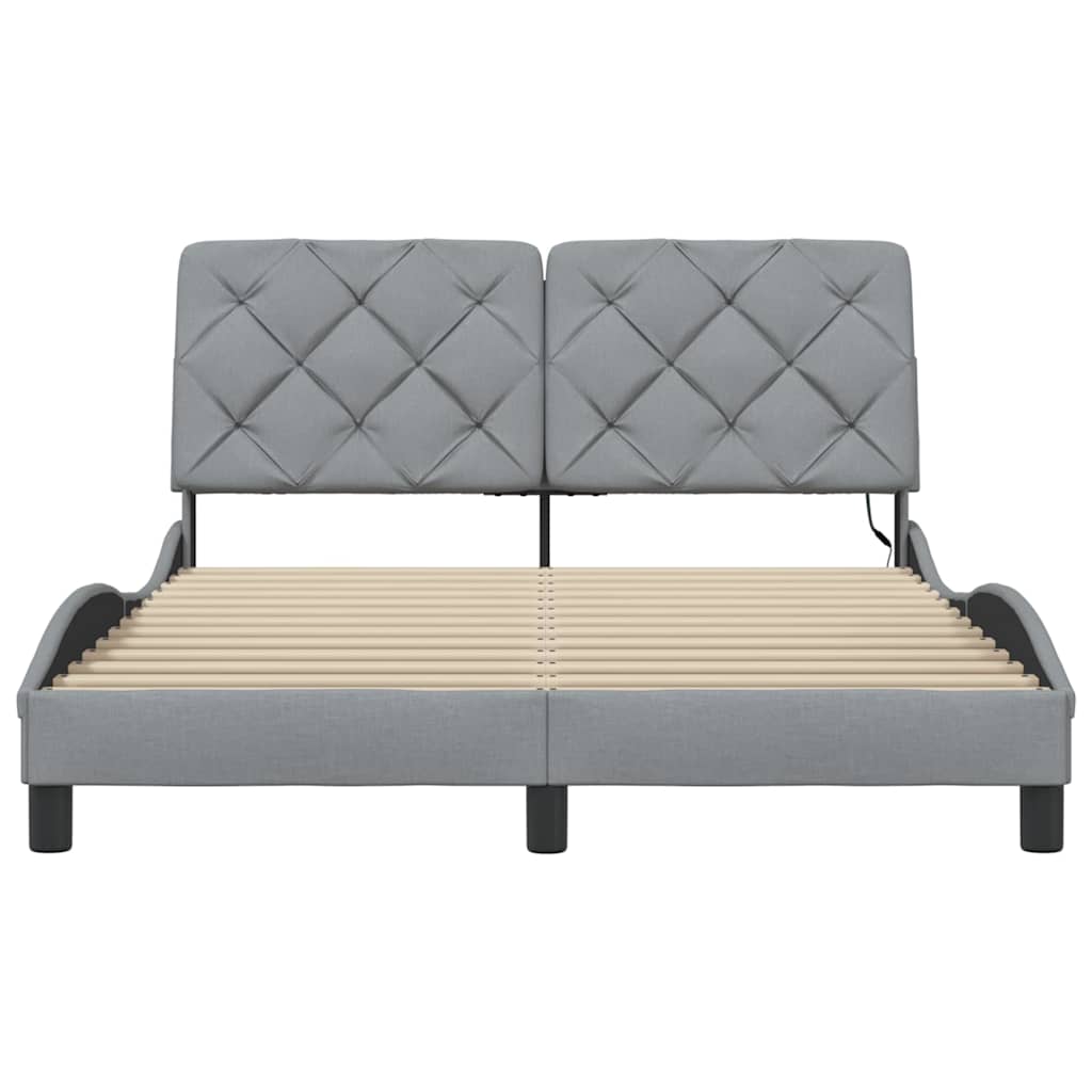 Cadre de lit avec LED sans matelas gris clair 140x200 cm tissu - XIOS