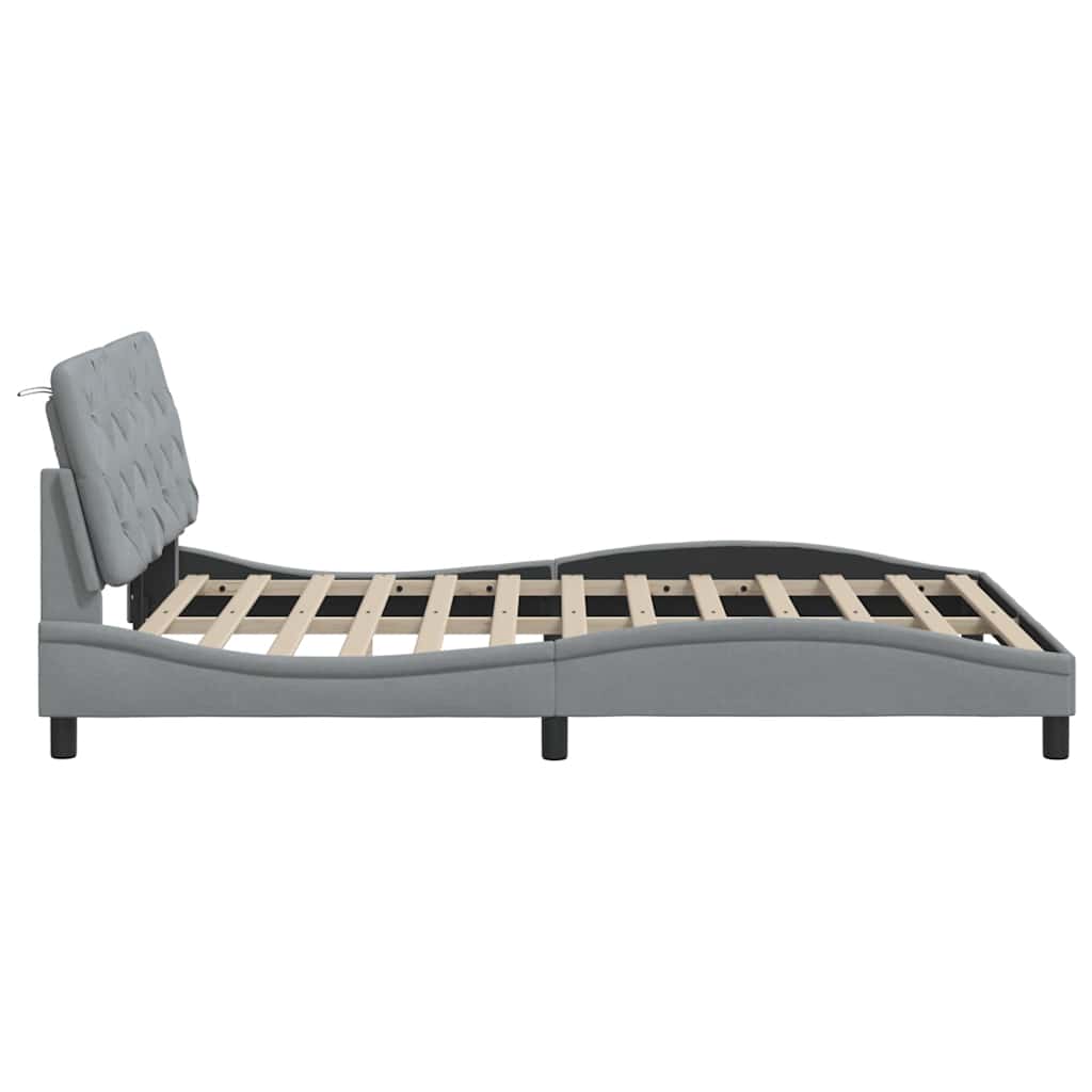 Cadre de lit avec LED sans matelas gris clair 140x200 cm tissu - XIOS