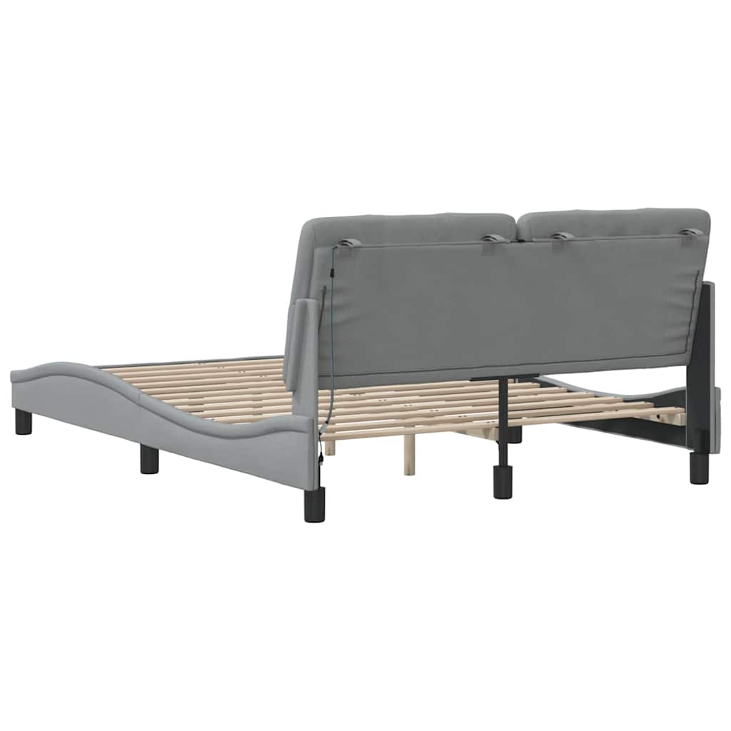 Cadre de lit avec LED sans matelas gris clair 140x200 cm tissu - XIOS