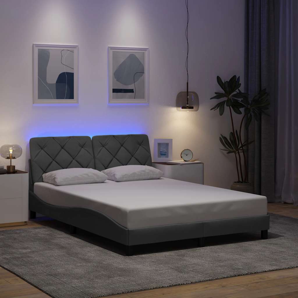 Cadre de lit avec LED sans matelas gris clair 140x200 cm tissu - XIOS