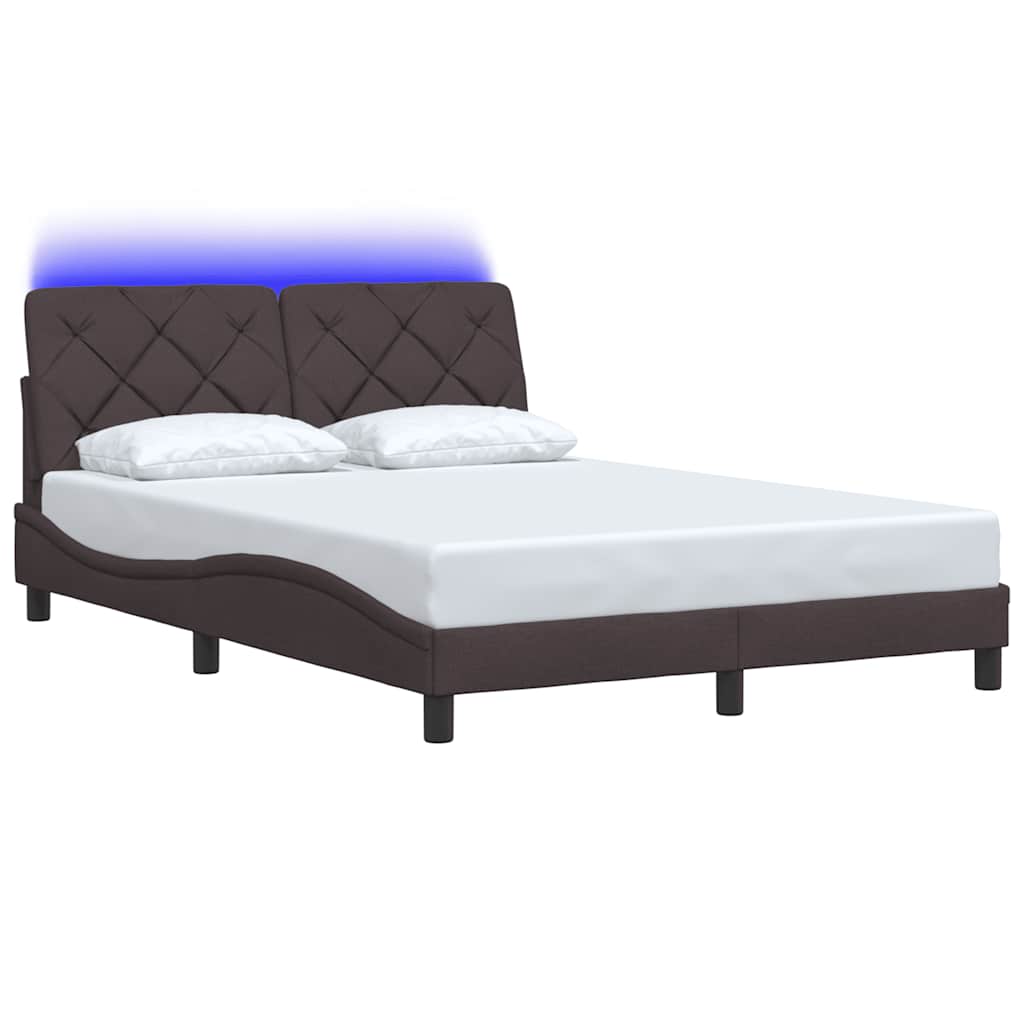 Cadre de lit avec LED sans matelas marron foncé 140x200cm tissu - XIOS