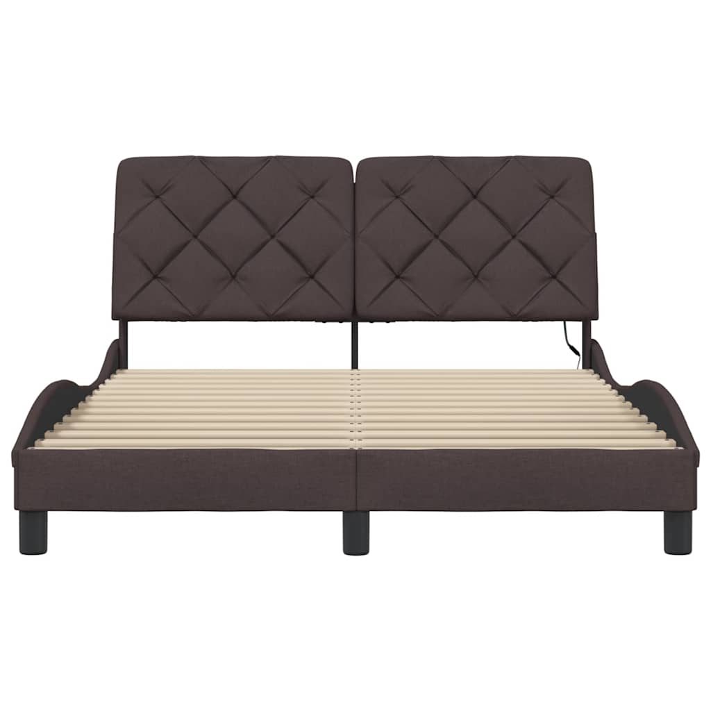 Cadre de lit avec LED sans matelas marron foncé 140x200cm tissu - XIOS
