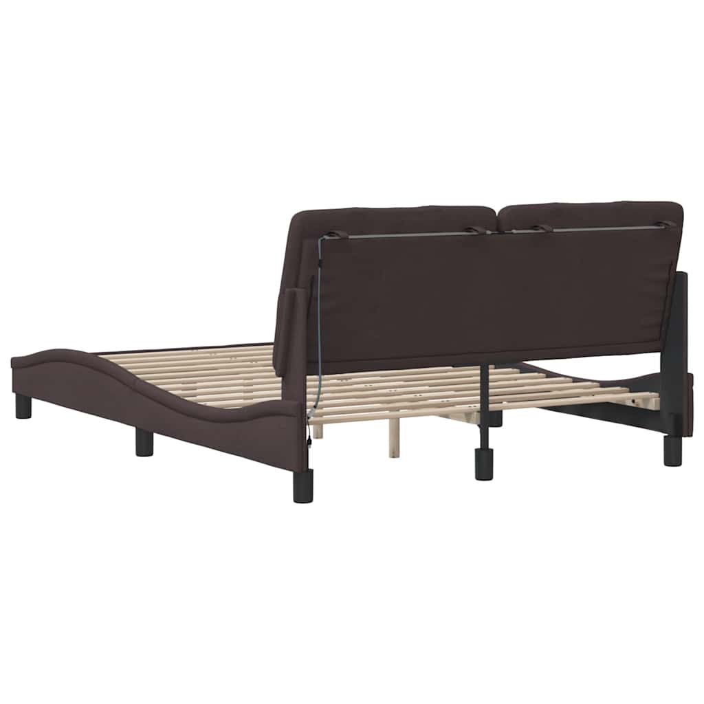Cadre de lit avec LED sans matelas marron foncé 140x200cm tissu - XIOS
