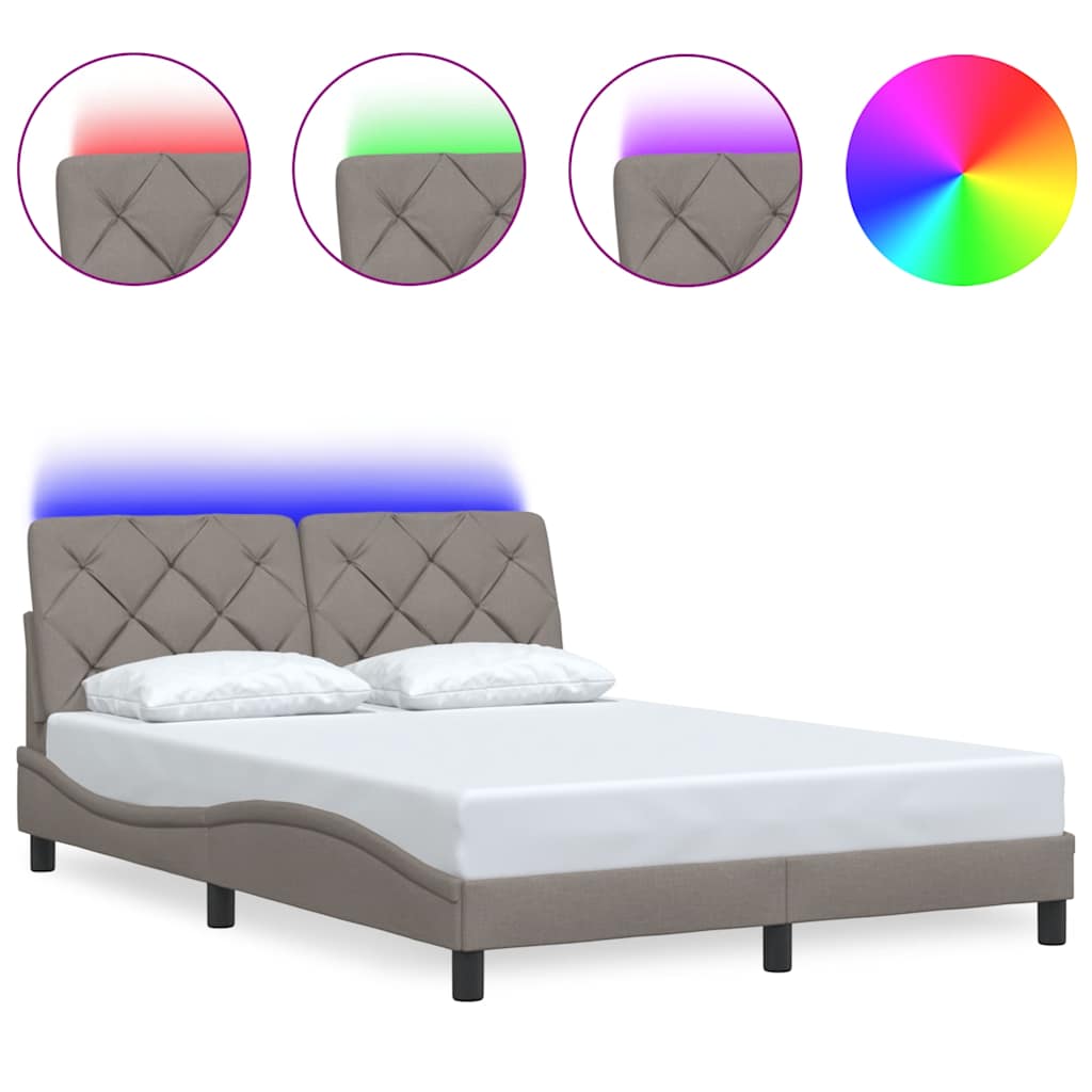 Cadre de lit avec LED sans matelas taupe 140x200 cm tissu - XIOS