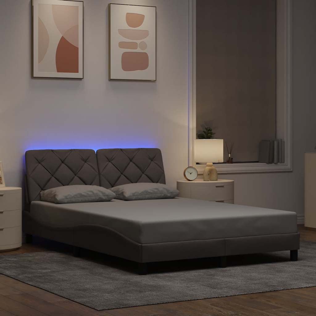 Cadre de lit avec LED sans matelas taupe 140x200 cm tissu - XIOS