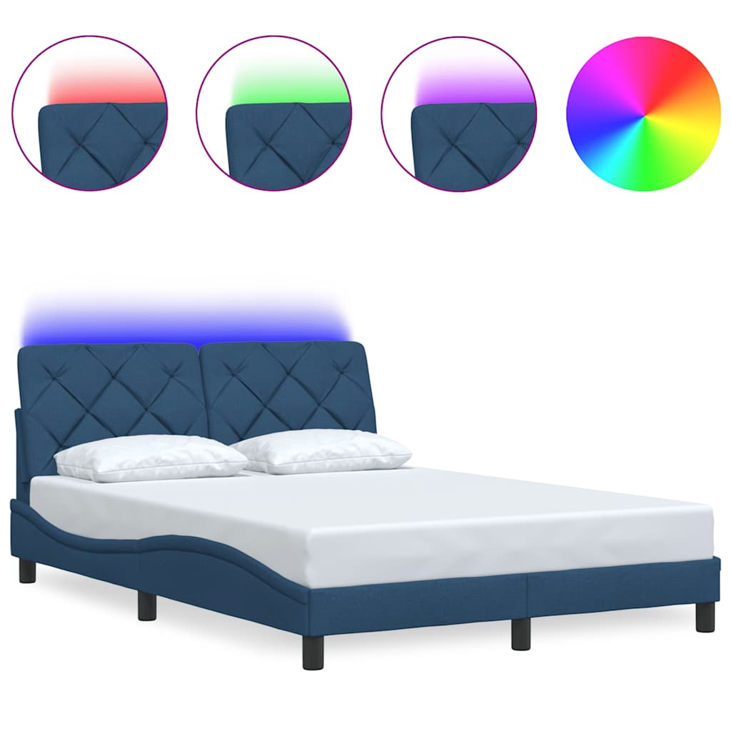 Cadre de lit avec LED sans matelas bleu 140x200 cm tissu - XIOS