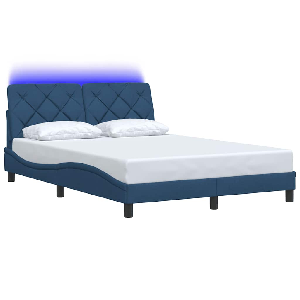 Cadre de lit avec LED sans matelas bleu 140x200 cm tissu - XIOS