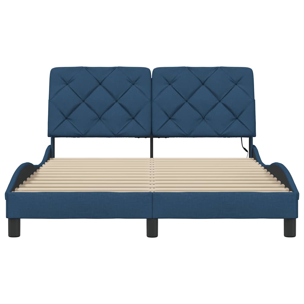 Cadre de lit avec LED sans matelas bleu 140x200 cm tissu - XIOS