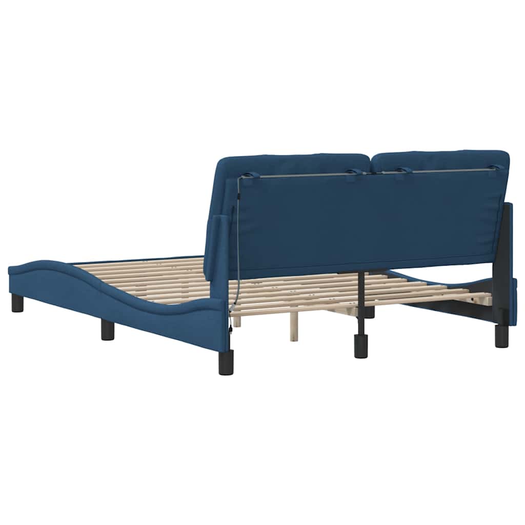 Cadre de lit avec LED sans matelas bleu 140x200 cm tissu - XIOS