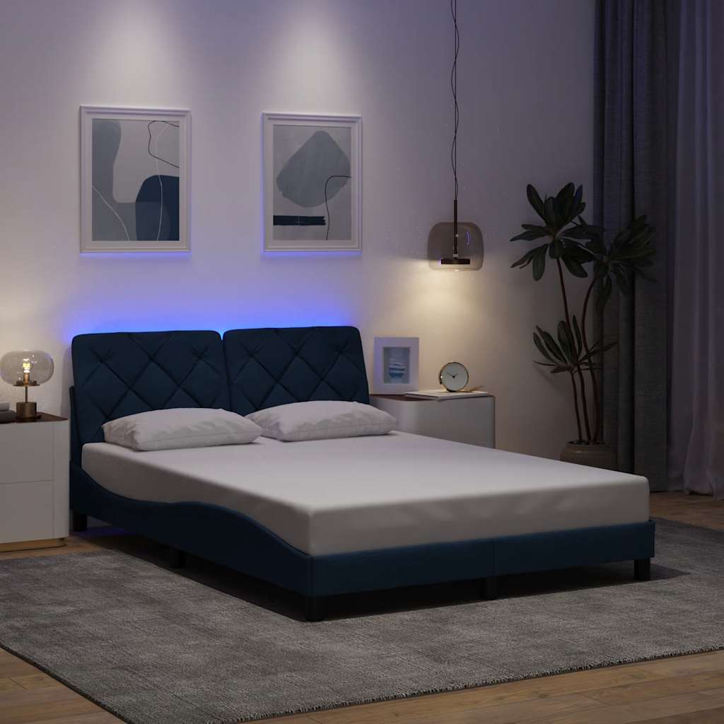 Cadre de lit avec LED sans matelas bleu 140x200 cm tissu - XIOS