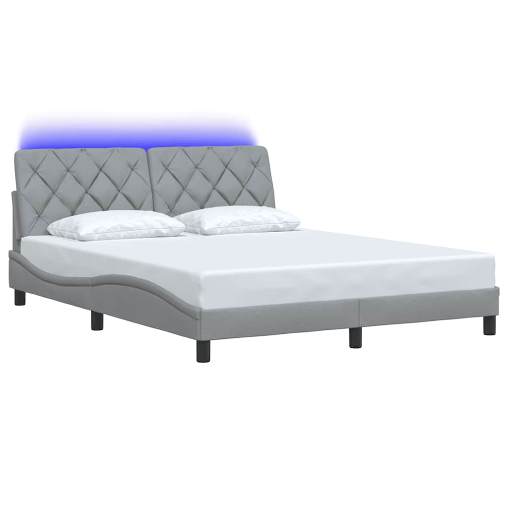 Cadre de lit avec LED sans matelas gris clair 160x200 cm tissu - XIOS