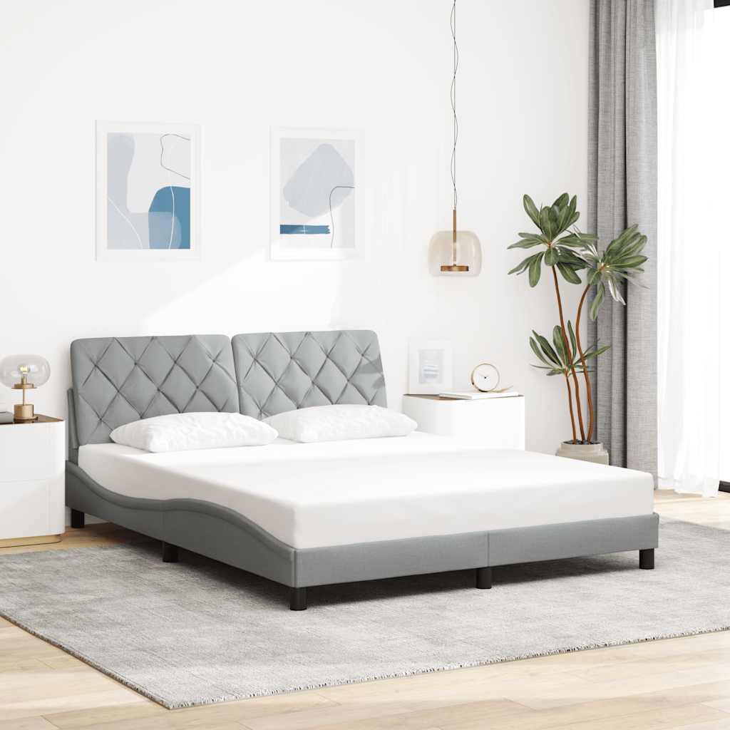 Cadre de lit avec LED sans matelas gris clair 160x200 cm tissu - XIOS