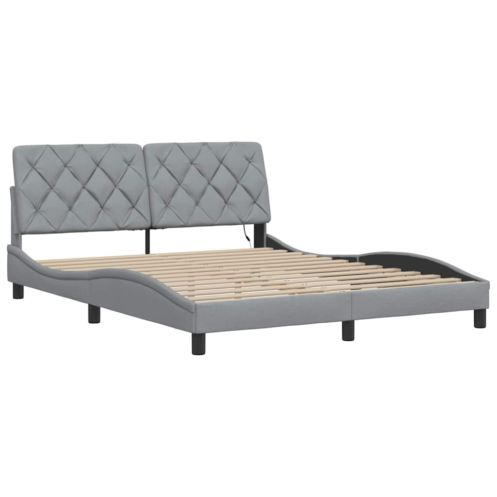 Cadre de lit avec LED sans matelas gris clair 160x200 cm tissu - XIOS