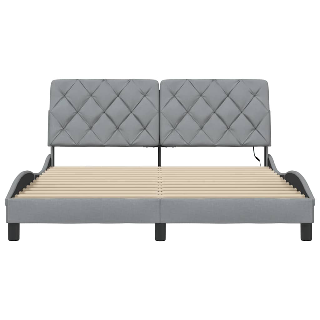 Cadre de lit avec LED sans matelas gris clair 160x200 cm tissu - XIOS