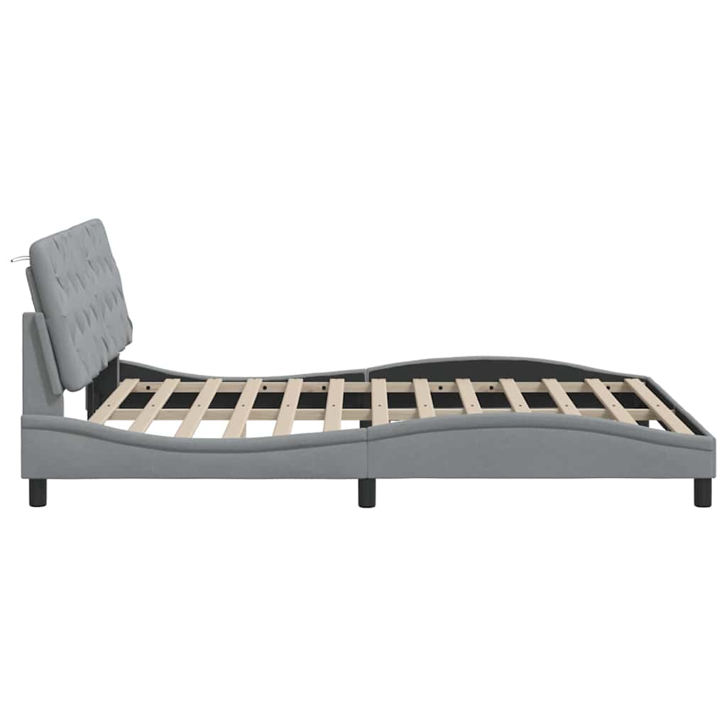 Cadre de lit avec LED sans matelas gris clair 160x200 cm tissu - XIOS