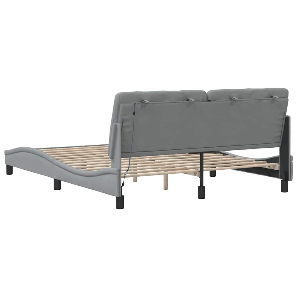 Cadre de lit avec LED sans matelas gris clair 160x200 cm tissu - XIOS