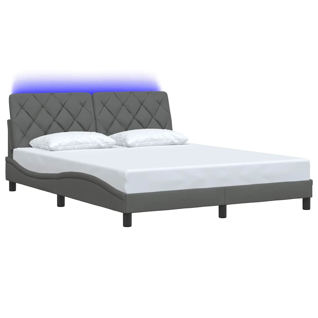 Cadre de lit avec LED sans matelas gris foncé 160x200 cm tissu - XIOS