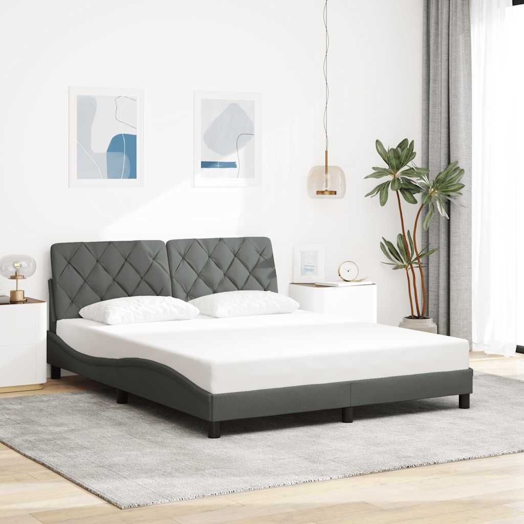 Cadre de lit avec LED sans matelas gris foncé 160x200 cm tissu - XIOS