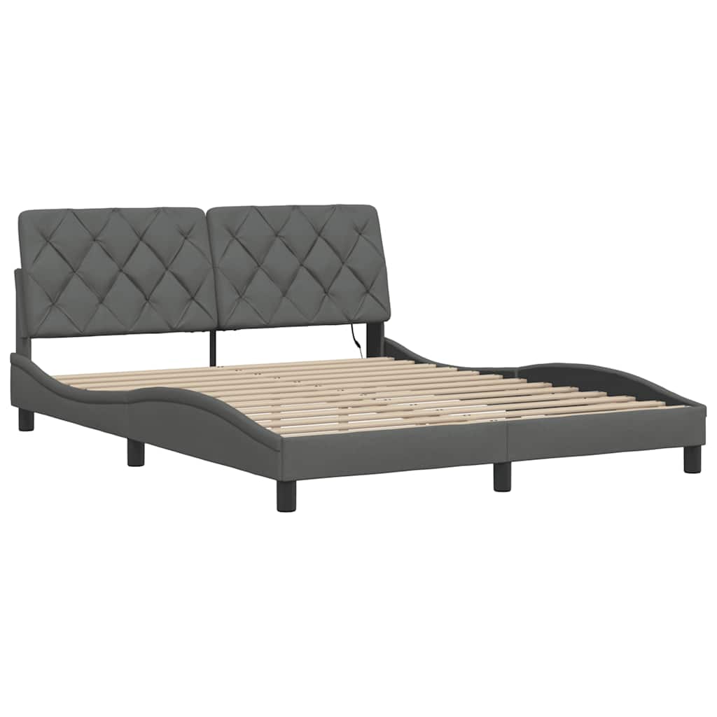Cadre de lit avec LED sans matelas gris foncé 160x200 cm tissu - XIOS