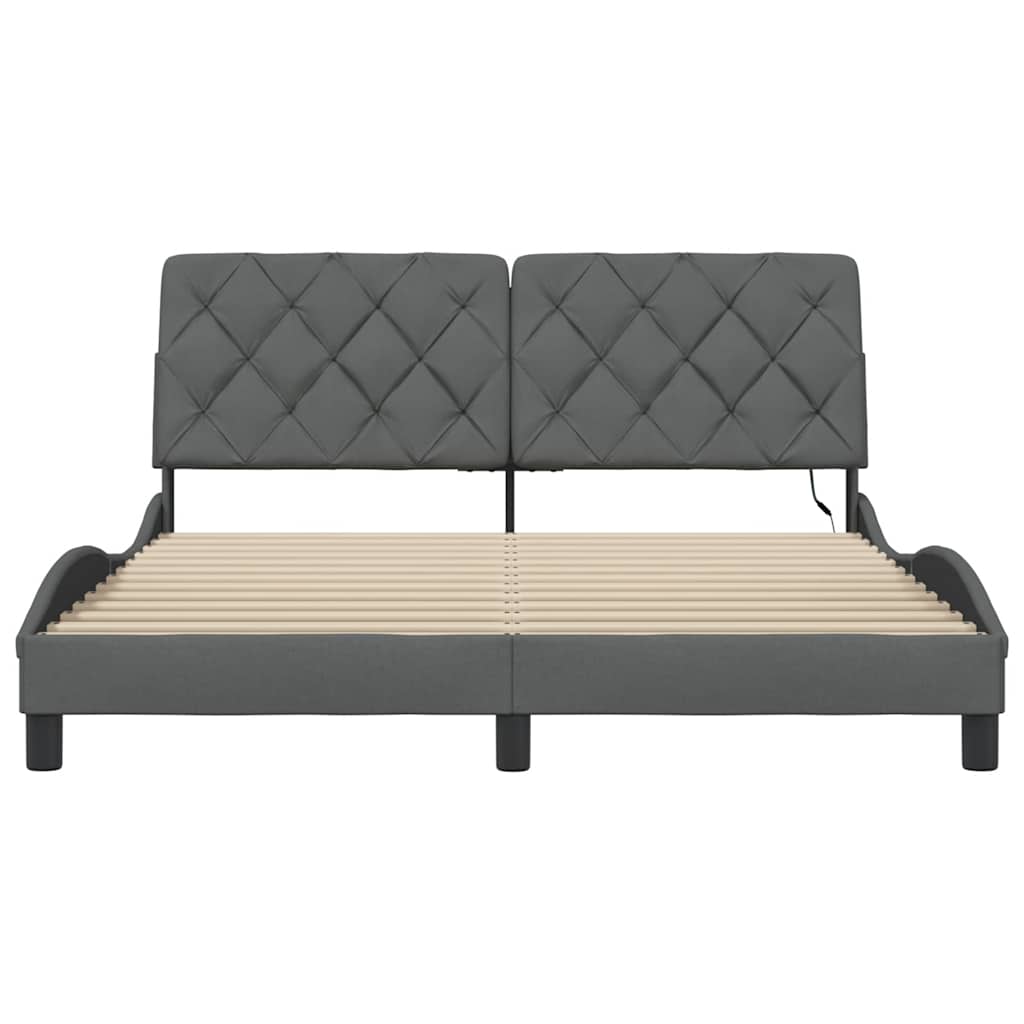 Cadre de lit avec LED sans matelas gris foncé 160x200 cm tissu - XIOS
