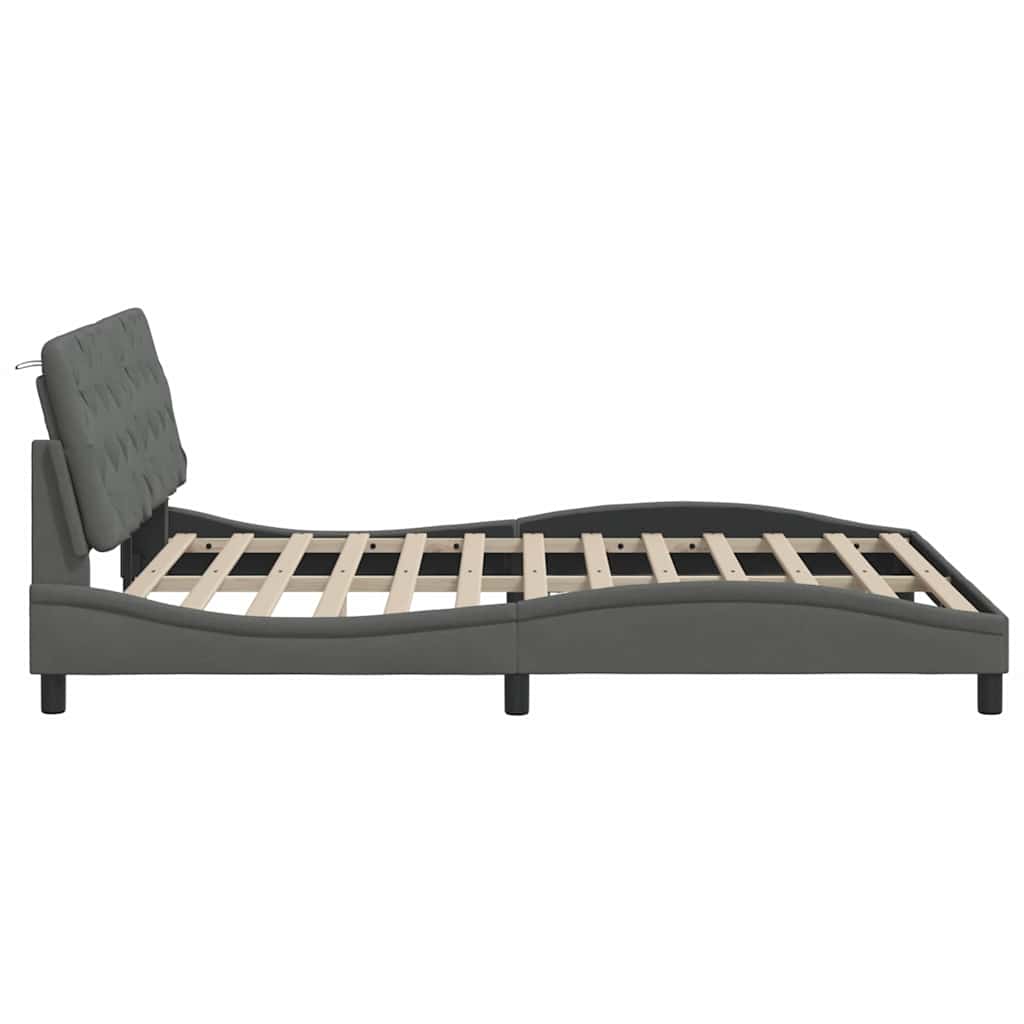 Cadre de lit avec LED sans matelas gris foncé 160x200 cm tissu - XIOS