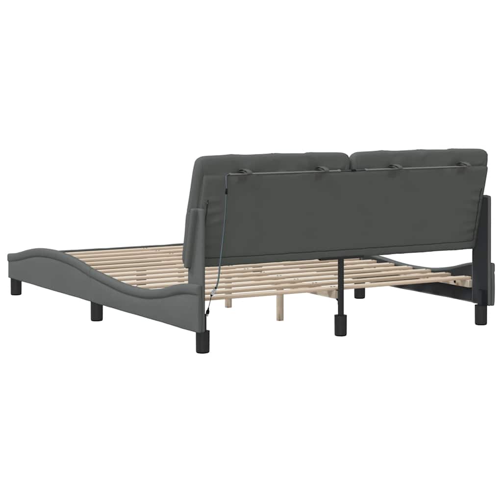Cadre de lit avec LED sans matelas gris foncé 160x200 cm tissu - XIOS