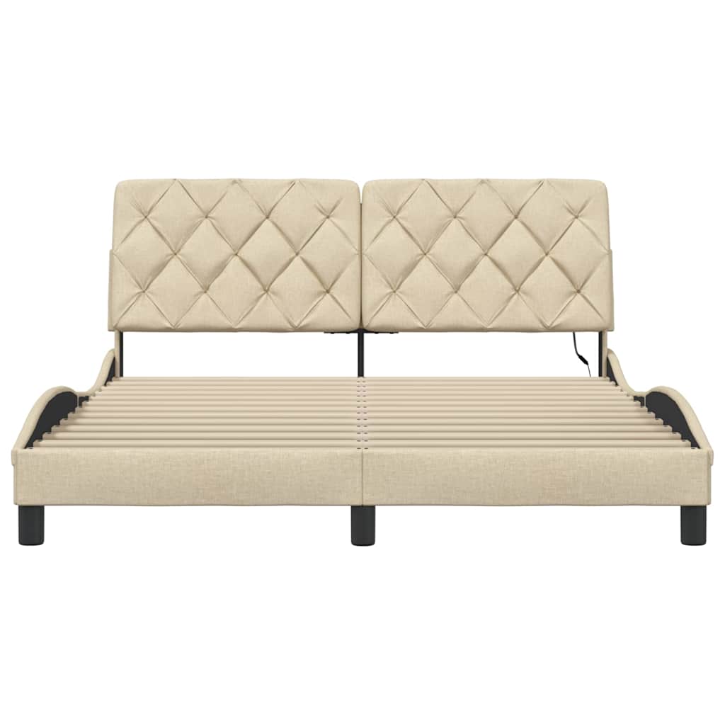 Cadre de lit avec LED sans matelas crème 160x200 cm tissu