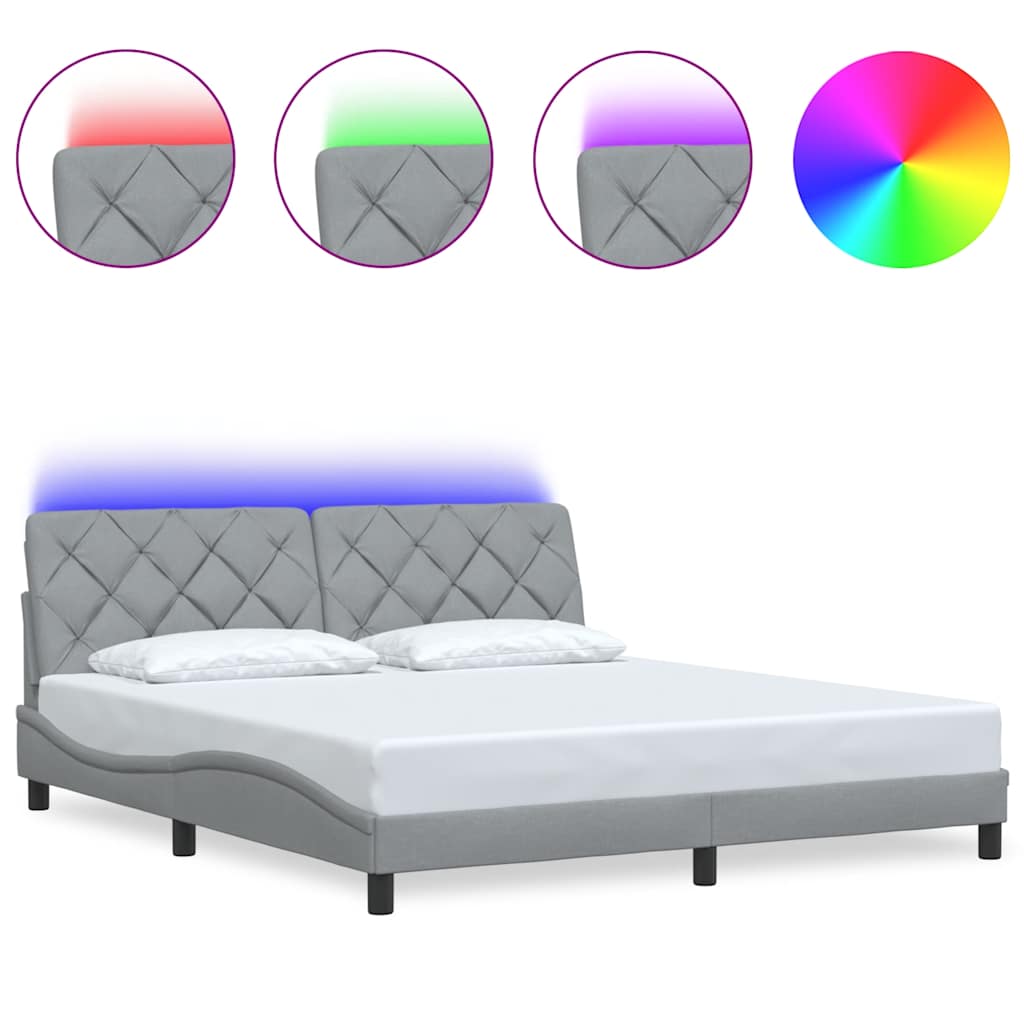 Cadre de lit avec LED sans matelas gris clair 180x200 cm tissu - XIOS