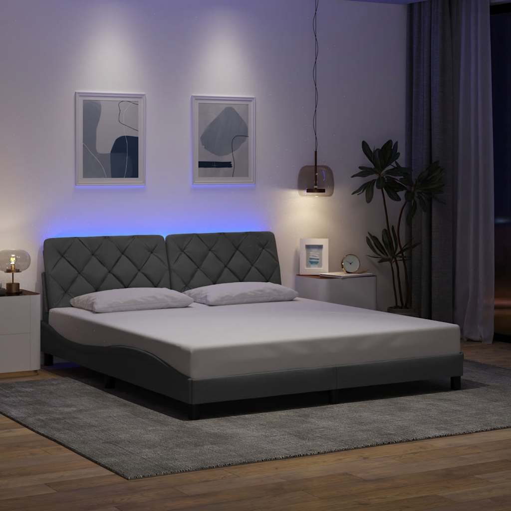 Cadre de lit avec LED sans matelas gris clair 180x200 cm tissu - XIOS