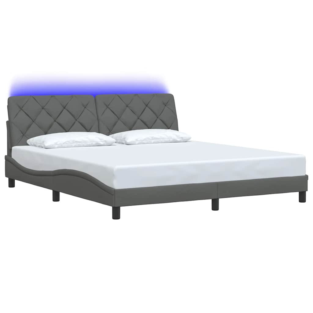 Cadre de lit avec LED sans matelas gris foncé 180x200 cm tissu - XIOS