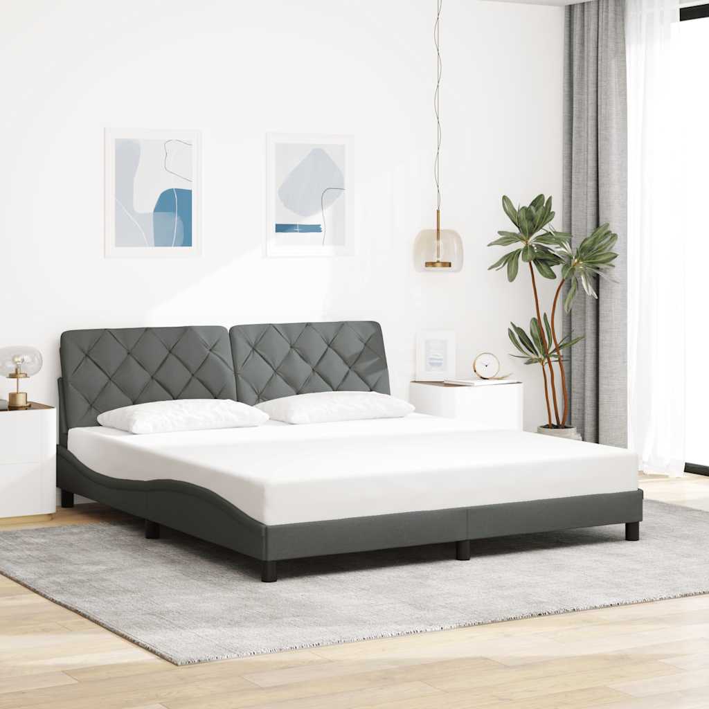 Cadre de lit avec LED sans matelas gris foncé 180x200 cm tissu - XIOS