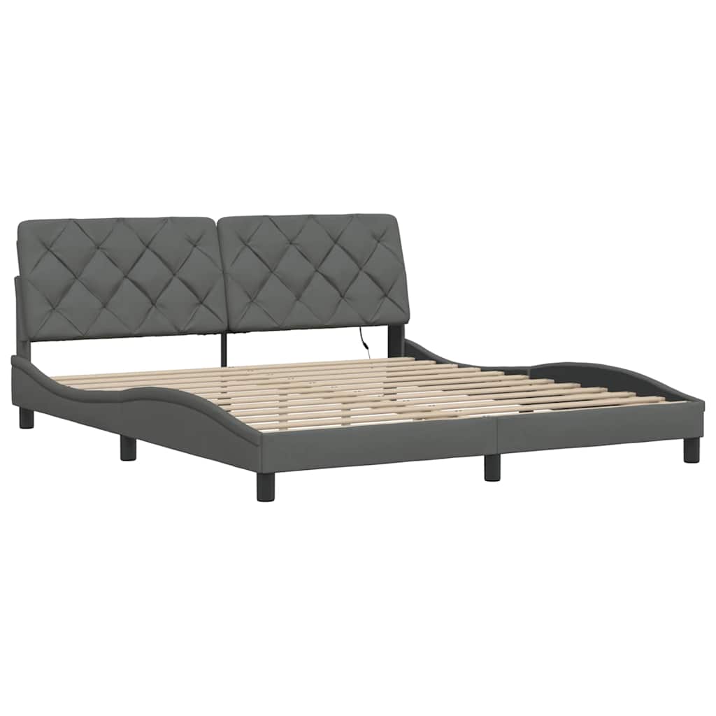 Cadre de lit avec LED sans matelas gris foncé 180x200 cm tissu - XIOS