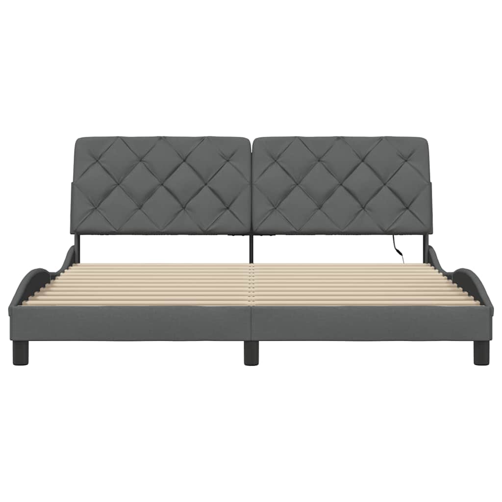 Cadre de lit avec LED sans matelas gris foncé 180x200 cm tissu - XIOS