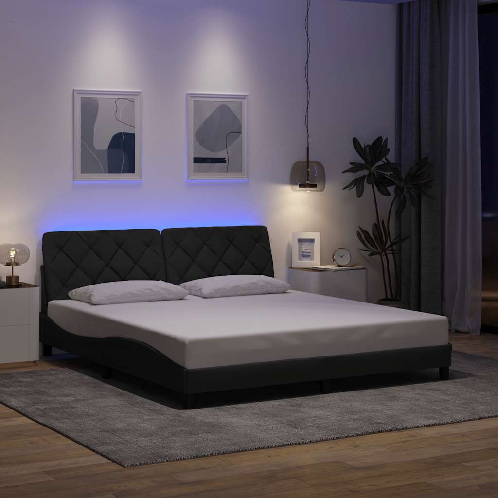 Cadre de lit avec LED sans matelas gris foncé 180x200 cm tissu - XIOS