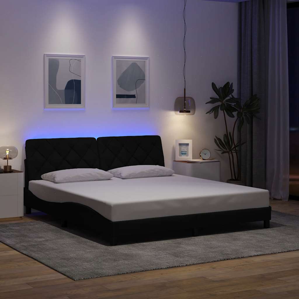 Cadre de lit avec LED sans matelas noir 180x200 cm tissu - XIOS