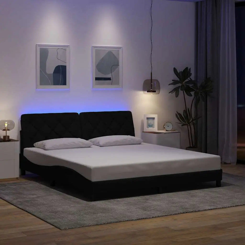 Cadre de lit avec LED sans matelas noir 180x200 cm tissu - XIOS