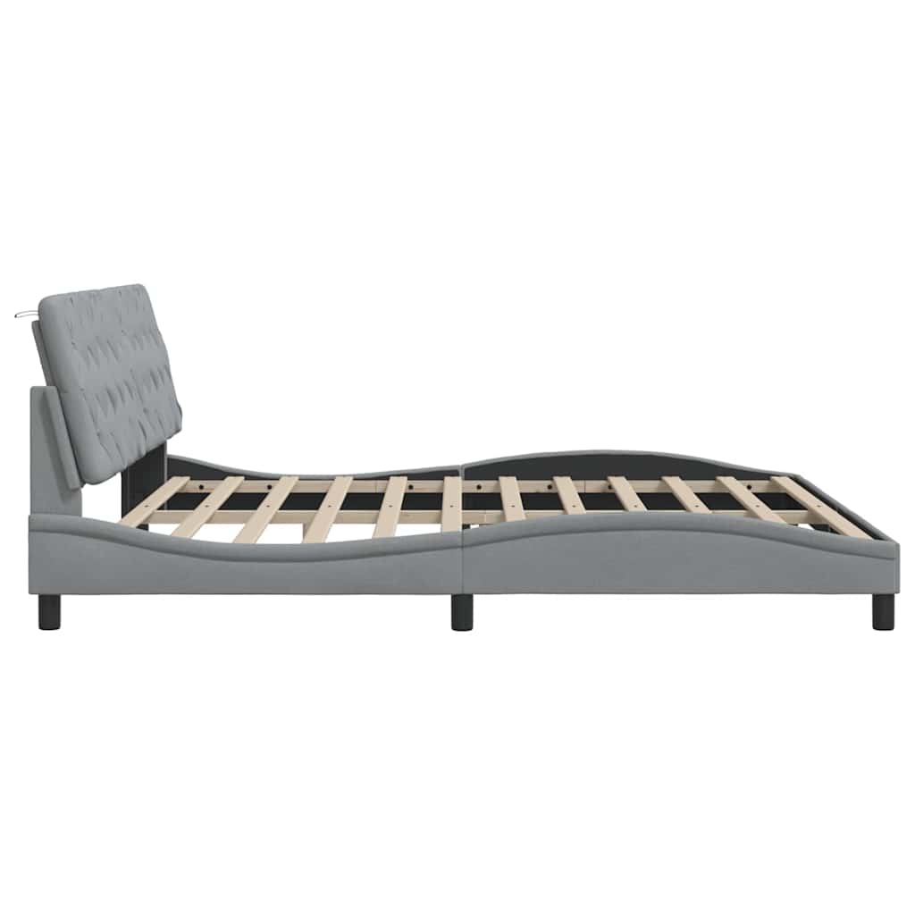 Cadre de lit avec LED sans matelas gris clair 200x200 cm tissu - XIOS